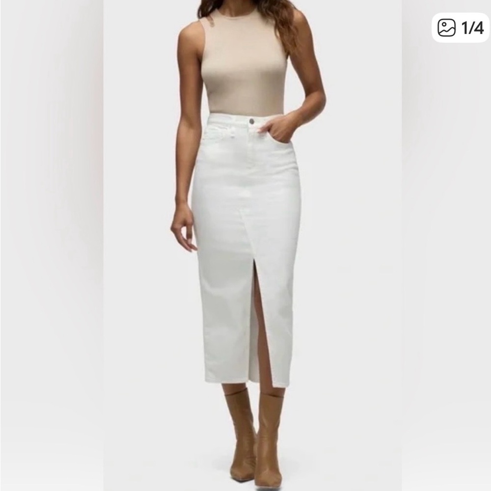 Hudson Jeans White Midi Skirt with Center Front Slit